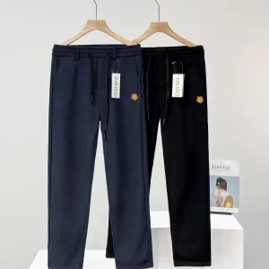 Luxury Designer Kenzo Fleece-Lined Pants Red Cotton Fleece Coral Corduroy Winter Slim Fit