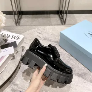 Super Clone High Quality Prada Leather Shoes Red Silk Sheepskin Patent Soft Autumn Winter