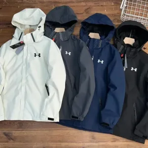 Super Clone Under Armour Windbreaker Red Mesh Reflective Materials Denim Running Spring Autumn Zippered Pocket