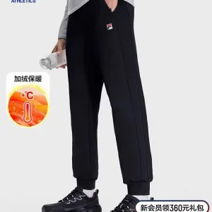 Reps Fila Casual Pants Red Cotton Combed Fleece Fabric Winter Embroidery
