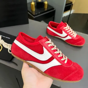 AAA Dries Van Noten Sneakers Red Nylon Suede Cowhide Rubber Lace Running Spring Summer And Lightweight Sole
