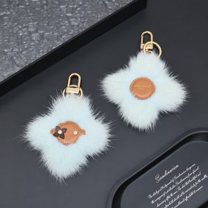 Designer Louis Vuitton Mink Fur Keychain