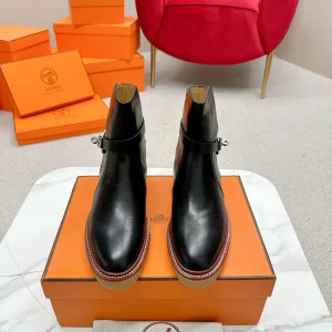 Designer Hermes Boots Genuine Leather Cowhide Rubber Winter