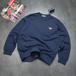 Designer Prada Long-Sleeved Shirts Blue Cotton Double-Sided Down Autumn Metal Logo