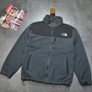 Luxury The North Face Jacket Red Cotton Polyester Fleece Woven Fabric Winter Patch