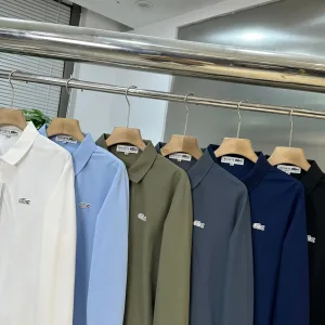 AAA Lacoste Short-Sleeved Shirt Red Cotton Mulberry Silk Down Simple And Elegant Light Business Gentlemanly Style Spring Embroidery