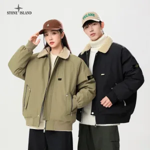 High Quality AAA Stone Island Outerwear Red Cotton Wool Lambswool Down Woven Fabric Jacquard