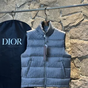 High Quality Dior Down Jacket Red Goose Duck Nylon Satin Jacquard Premium Quality Pattern Zippered Pocket