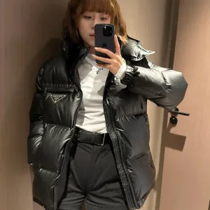 High Quality Prada Coat Black Down Minimalist Style