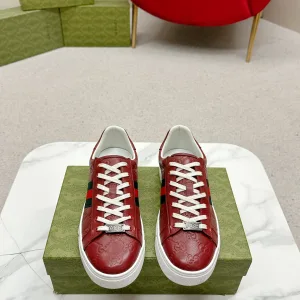 High Quality Luxury Gucci Sneakers Red Top-Grain Cowhide Sheepskin Lace