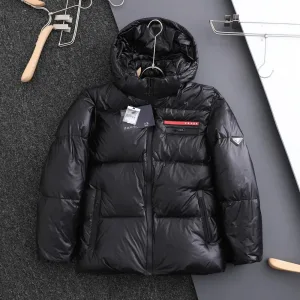 Reps AAA Prada Outerwear Red Duck Down Nylon Microfiber Fabric Soft Touch Winter Side Stripes