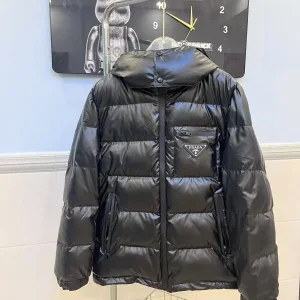 Luxury AAA Prada Down Jacket Red Duck Polyester Nylon Fiber Fabric Minimalist Style Spring