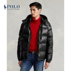 High Quality Reps Ralph Lauren Jacket Red Duck Down Nylon Fleece Patent Leather Winter Embroidery