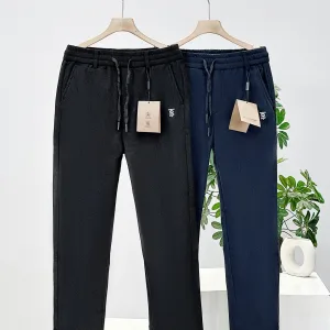 AAA Super Clone Burberry Long Pants Red Cotton Fleece Corduroy Autumn 3D Logo