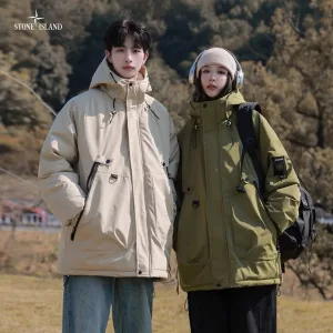 High Quality Designer Stone Island Outerwear Red Cotton Down Woven Fabric Jacquard