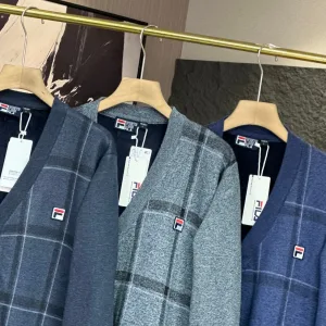 High Quality Luxury Fila Outerwear Red Cotton Fleece Simple And Elegant Autumn Winter Slim Fit
