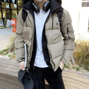 Super Clone Luxury Ralph Lauren Jacket Red Duck Down Nylon Fleece Winter Embroidery Windproof Cuffs