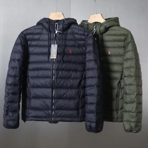 Luxury Ralph Lauren Down Jacket Green Coated Fabric Simple And Versatile Winter