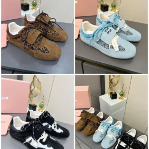 Luxury High Quality Miu Sneakers Red Deerskin Rubber Outsole Easy To Match Spring Summer And Early