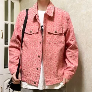 Luxury Chrome Hearts Coat Pink Jacquard Denim