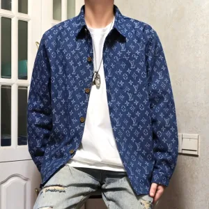 Designer Louis Vuitton Jacket Blue Jacquard Denim Autumn