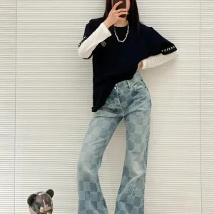 Reps Louis Vuitton Jeans Red Cotton Twill Jacquard Denim Pattern Drawstring Adjustment