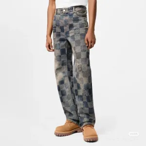 Designer Super Clone Louis Vuitton Jeans Red Top-Grain Cowhide Suede Twill Jacquard Denim Vintage Washed Blue Sophistication Pattern Leather Patch