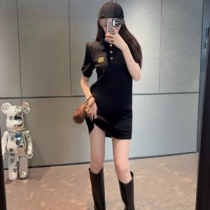 Designer Miu Miu Gold Short-Sleeved Shirts