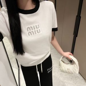 Designer Miu Miu Silk Short-Sleeved Shirt
