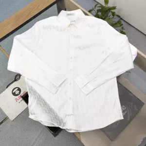 High Quality Luxury Dior Long-Sleeved Shirt Ash Jacquard Even Stitching