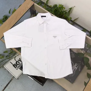 AAA Prada Long-Sleeved Shirt Ash Cotton Pure