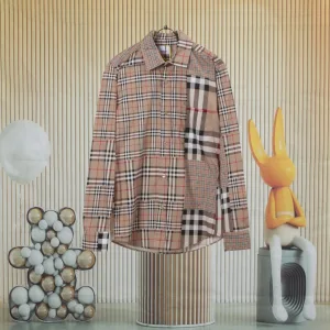 Designer Burberry Long-Sleeved Shirt Red Cotton Pure Patch