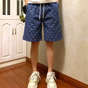Luxury Chrome Hearts Shorts Red Jacquard Denim Relaxed Fit