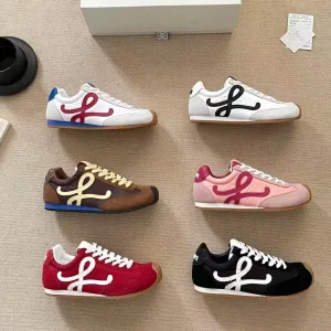 Designer Luxury Loewe Sneakers Red Sheepskin Suede Woven Fabric Minimalist Style Spring Early