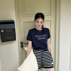 Luxury Miu Miu Plaid Short Sleeves