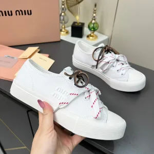Super Clone Reps Miu Leather Shoes White Sheepskin Lace Old Style Spring Summer