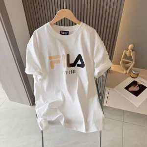 Super Clone High Quality Fila Short-Sleeved T-Shirt Red Cotton Pure Summer