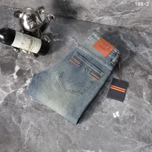 Luxury High Quality Zegna Jeans Red Denim Autumn Winter Slim Fit