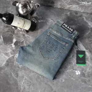 AAA Prada Jeans Red Denim Autumn Winter Slim Fit