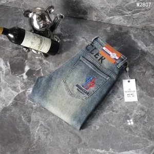 Designer Monk Jeans Red Denim Autumn Winter Slim Fit