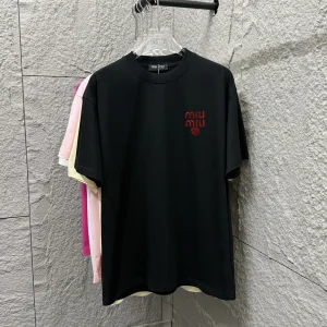 Reps Miu Short-Sleeved T-Shirt Red Cotton Spring Summer Embroidery