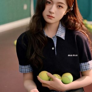 Aaa Designer Miu Miu Plaid Short-Sleeved Shirts
