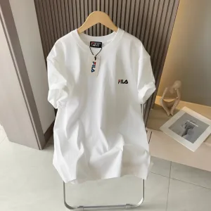 High Quality AAA Fila Short-Sleeved T-Shirt Red Cotton Pure Summer