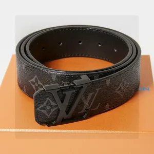 Luxury Super Clone Louis Vuitton Belt Black Genuine Leather Cowhide