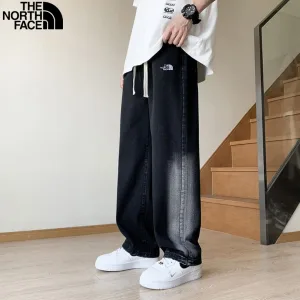 Luxury AAA The North Face Pants Red Denim Easy To Match Street Retro Loose Patch