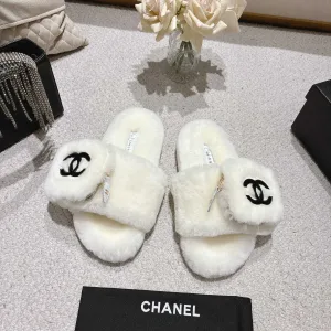 Designer Reps Chanel Slippers Red Wool