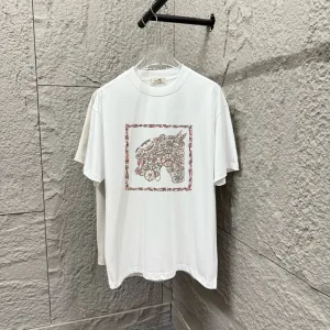 Designer Hermes Short-Sleeved T-Shirt Black Cotton Spring Summer