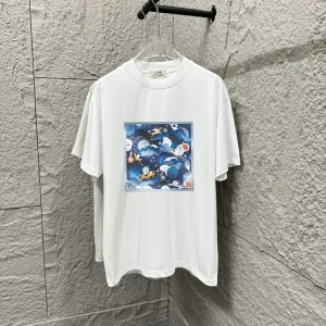 Super Clone Hermes Short-Sleeved T-Shirt Black Cotton Spring Summer