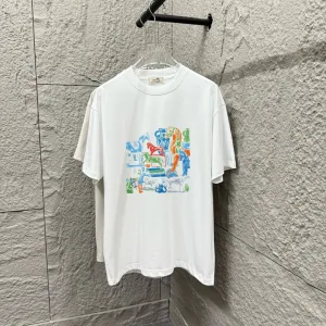 Designer Hermes Short-Sleeved T-Shirt Black Cotton Spring Summer