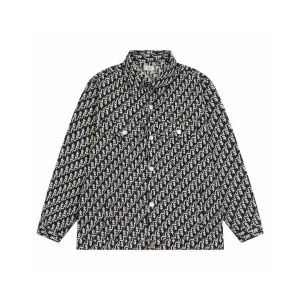 High Quality Dior Shirt Red Silk Jacquard Denim Pattern